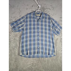 Tommy Bahama‎ Shirt Mens XL X-Large Blue Plaid Short Sleeve Cotton Casual Button